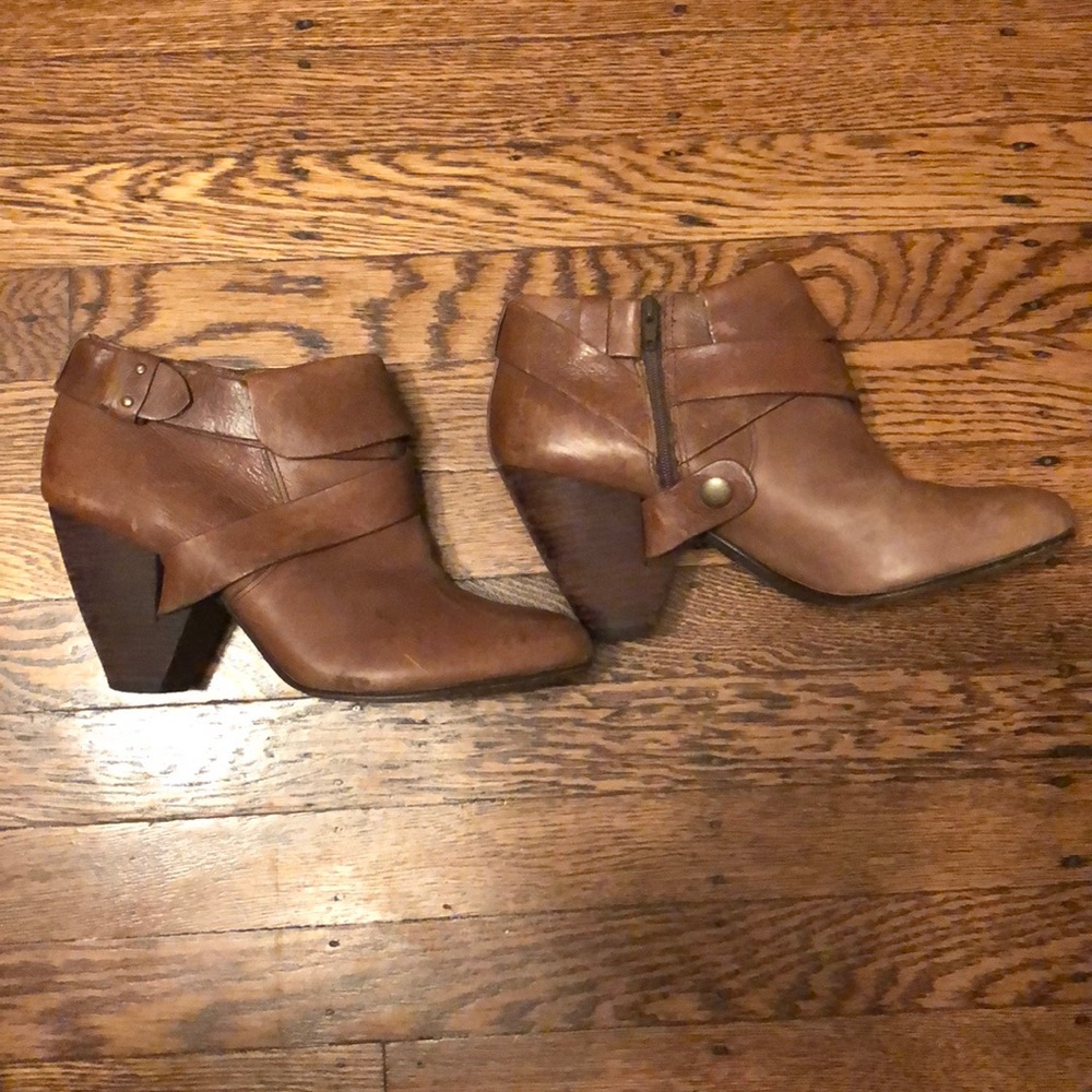 Brown leather booties from Anthropologie.